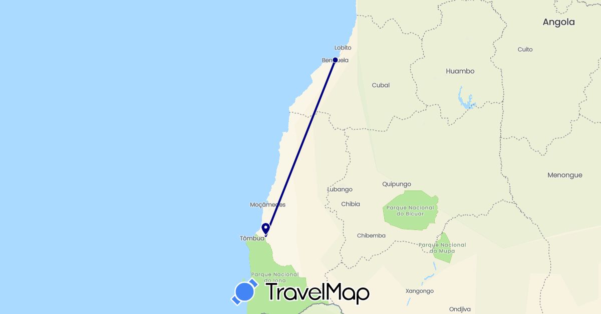 TravelMap itinerary: driving in Angola (Africa)